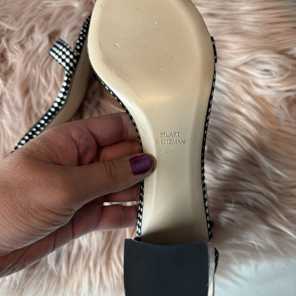 Stuart Weitzman Simple Block Heel Ankle Strap Sandals Black White - Picture 5 of 7